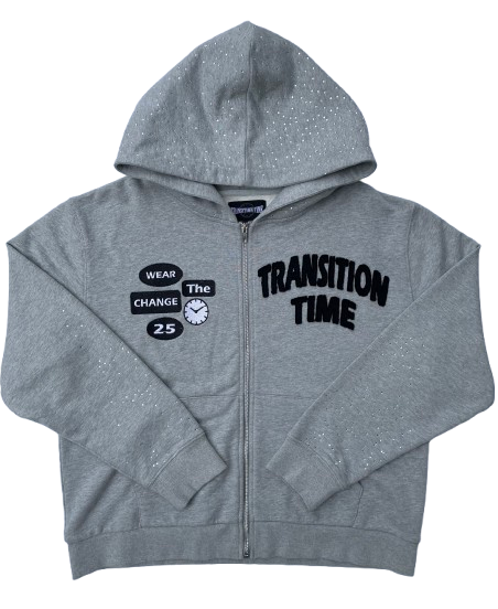Grey Rhinestone Zip Up Hoodie