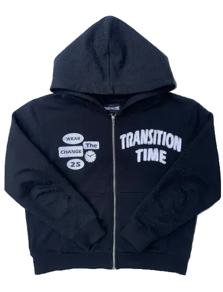 Black Rhinestone Zip Up Hoodie